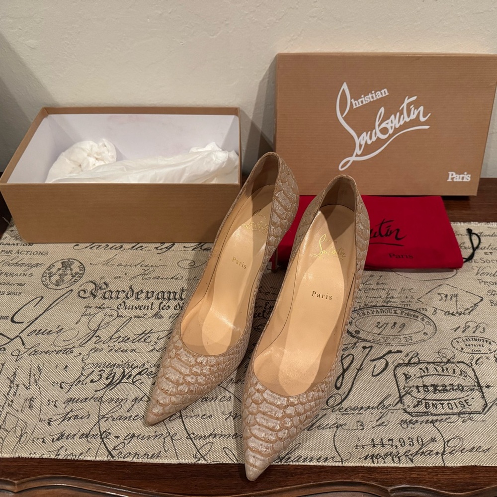 Christian Louboutin Tan Stiletto Heels Signature Red Sole